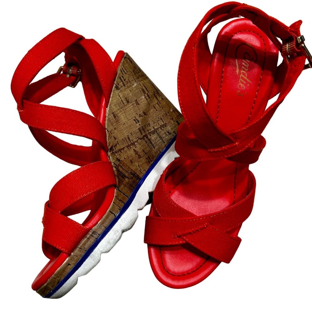 Candies Orange Open Toe Corked Espadrille Wedge Sandals Women's Size 6